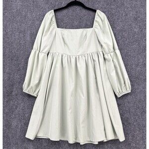 EXLURA Dress Sage Green Puff Sleeve Square Neck Smocked Back Mini Cottagecore M